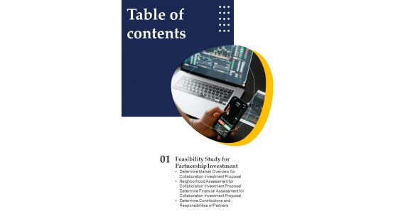 Collaboration Investment Proposal Table Of Contents One Pager Sample Example Document Collaboration Investment Proposal Table Of Contents One Pager Sample Example Document