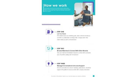 Collaboration Proposal To Partner With Celebrities How We Work One Pager Sample Example Document Collaboration Proposal To Partner With Celebrities How We Work One Pager Sample Example Document