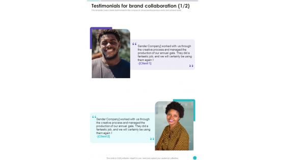 Collaboration To Partner With Celebrities Testimonials For Brand One Pager Sample Example Document Collaboration To Partner With Celebrities Testimonials For Brand One Pager Sample Example Document