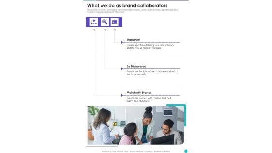 Collaboration To Partner With Celebrities What We Do As Brand One Pager Sample Example Document Collaboration To Partner With Celebrities What We Do As Brand One Pager Sample Example Document