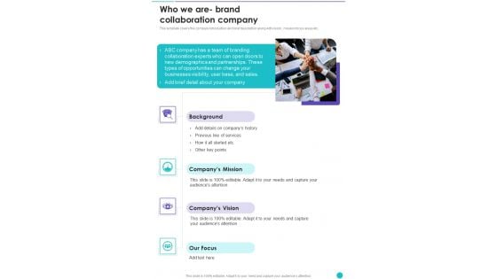 Collaboration To Partner With Celebrities Who We Are Brand Collaboration One Pager Sample Example Document