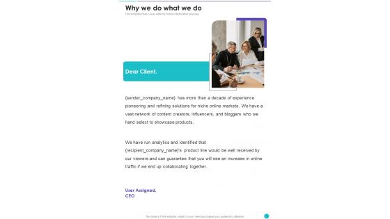Collaboration To Partner With Celebrities Why We Do What We Do One Pager Sample Example Document Collaboration To Partner With Celebrities Why We Do What We Do One Pager Sample Example Document