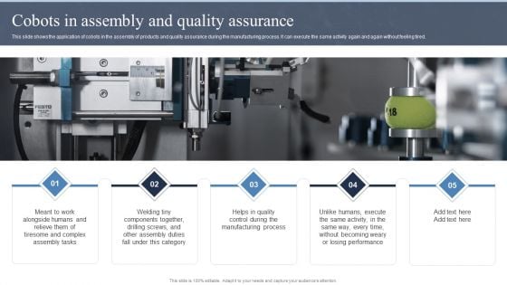 Collaborative Robots IT Cobots In Assembly And Quality Assurance Ppt Outline Design Ideas PDF