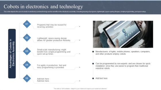 Collaborative Robots IT Cobots In Electronics And Technology Ppt Slides Outline PDF