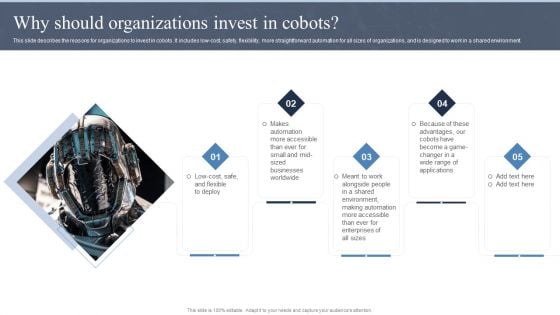 Collaborative Robots IT Why Should Organizations Invest In Cobots Ppt Summary Clipart Images PDF Collaborative Robots IT Why Should Organizations Invest In Cobots Ppt Summary Clipart Images PDF