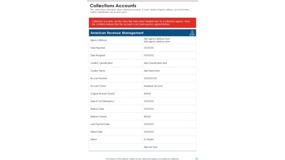 Collections Accounts Template 82 One Pager Documents