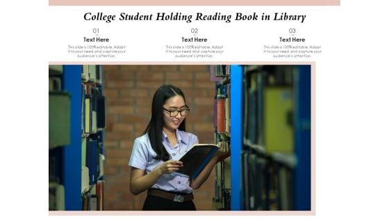 College Student Holding Reading Book In Library Ppt PowerPoint Presentation File Background Designs PDF