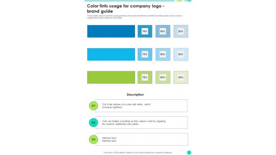 Color Tints Usage For Company Logo Brand Guide One Pager Sample Example Document