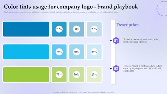 Color Tints Usage For Company Logo Brand Playbook Summary PDF