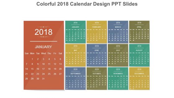 Colorful 2018 Calendar Design Ppt Slides