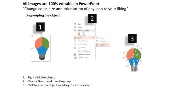 Colorful Bulb With Three Icons Powerpoint Templates