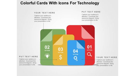 Colorful Cards With Icons For Technology Powerpoint Templates