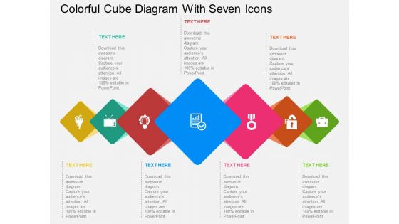 Colorful Cube Diagram With Seven Icons Powerpoint Template