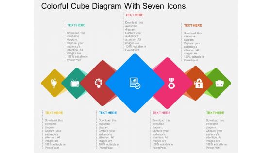 Colorful Cube Diagram With Seven Icons Powerpoint Template