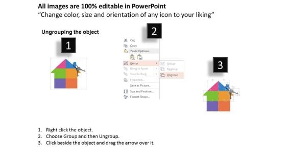 Colorful House Model With Six Boxes And Icons Powerpoint Template