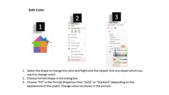 Colorful House Model With Six Boxes And Icons Powerpoint Template