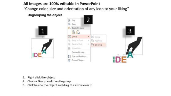 Colorful Idea Word With Human Hand Powerpoint Templates