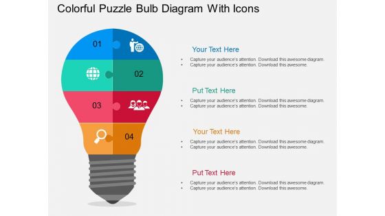 Colorful Puzzle Bulb Diagram With Icons Powerpoint Template