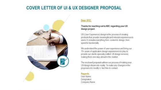 Command Line Interface Cover Letter Of UI And UX Designer Proposal Ppt Outline Example Topics PDF