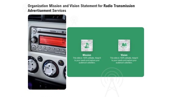 Commercial Broadcasting Organization Mission And Vision Statement For Radio Transmission Advertisement Services Summary PDF
