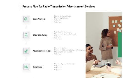 Commercial Broadcasting Process Flow For Radio Transmission Advertisement Services Clipart PDF