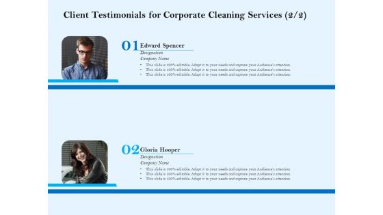 Commercial Cleaning Services Client Testimonials For Corporate Cleaning Services Designation Infographics PDF