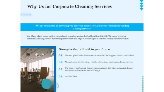 Commercial Cleaning Services Why Us For Corporate Cleaning Services Infographics PDF