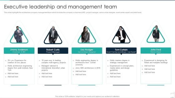 Commercial Construction And Architecture Firm Executive Leadership And Management Team Clipart PDF