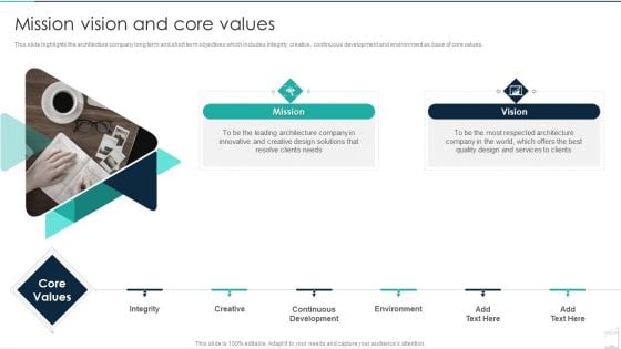 Commercial Construction And Architecture Firm Mission Vision And Core Values Professional PDF