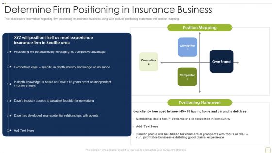 Commercial Insurance Solutions Strategic Plan Determine Firm Positioning In Insurance Business Formats PDF