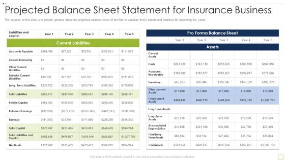 Commercial Insurance Solutions Strategic Plan Projected Balance Sheet Statement For Insurance Information PDF
