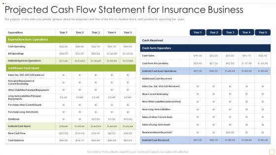 Commercial Insurance Solutions Strategic Plan Projected Cash Flow Statement For Insurance Download PDF