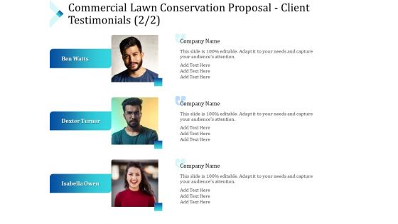 Commercial Lawn Conservation Proposal Client Testimonials Teamwork Ppt Pictures Example PDF