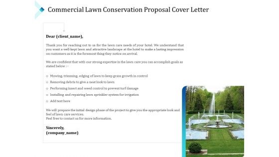 Commercial Lawn Conservation Proposal Cover Letter Ppt File Background Images PDF
