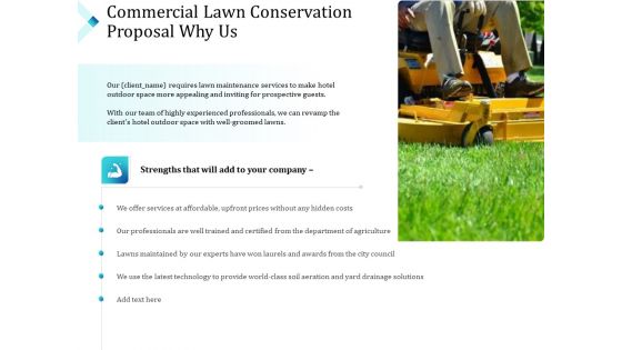 Commercial Lawn Conservation Proposal Why Us Ppt File Graphics Example PDF