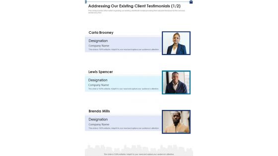 Commercial Property Addressing Our Existing Client Testimonials One Pager Sample Example Document Commercial Property Addressing Our Existing Client Testimonials One Pager Sample Example Document