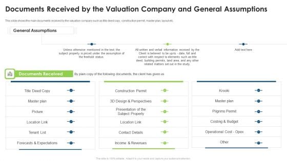 Commercial Property Evaluation Techniques Documents Received By The Valuation Company And General Assumptions Inspiration PDF