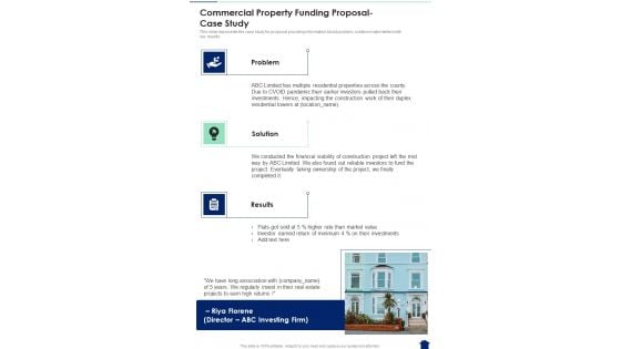 Commercial Property Funding Proposal Case Study One Pager Sample Example Document Commercial Property Funding Proposal Case Study One Pager Sample Example Document