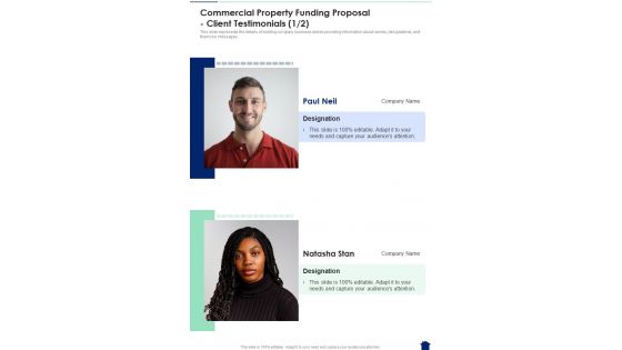 Commercial Property Funding Proposal Client Testimonials One Pager Sample Example Document