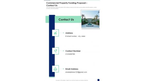 Commercial Property Funding Proposal Contact Us One Pager Sample Example Document