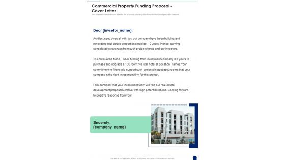 Commercial Property Funding Proposal Cover Letter One Pager Sample Example Document Commercial Property Funding Proposal Cover Letter One Pager Sample Example Document