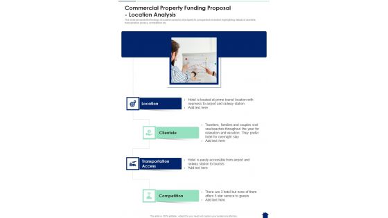 Commercial Property Funding Proposal Location Analysis One Pager Sample Example Document