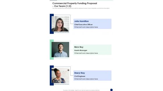 Commercial Property Funding Proposal Our Team One Pager Sample Example Document Commercial Property Funding Proposal Our Team One Pager Sample Example Document