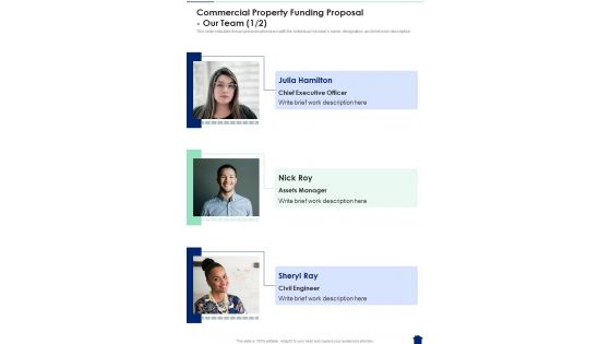 Commercial Property Funding Proposal Our Team One Pager Sample Example Document