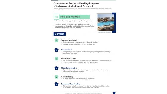 Commercial Property Funding Proposal Statement Of Work One Pager Sample Example Document