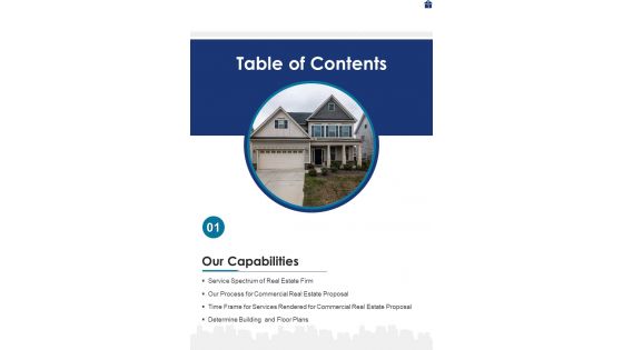 Commercial Property Proposal Table Of Contents One Pager Sample Example Document