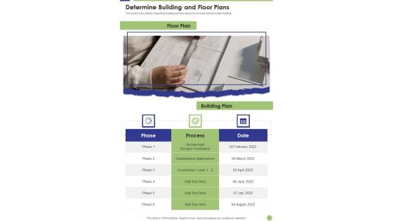 Commercial Real Estate Commission Services Determine Building And Floor Plans One Pager Sample Example Document