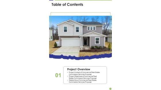 Commercial Real Estate Commission Services Proposal Table Of Contents One Pager Sample Example Document Commercial Real Estate Commission Services Proposal Table Of Contents One Pager Sample Example Document