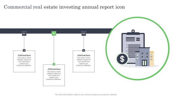 Commercial Real Estate Investing Annual Report Icon Ppt Layouts Display