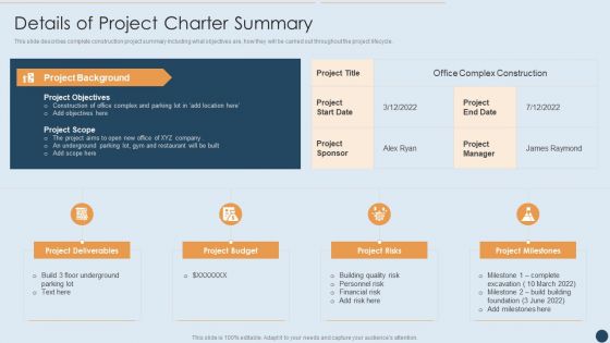 Commercial Real Estate Project Risk Management Details Of Project Charter Summary Download PDF